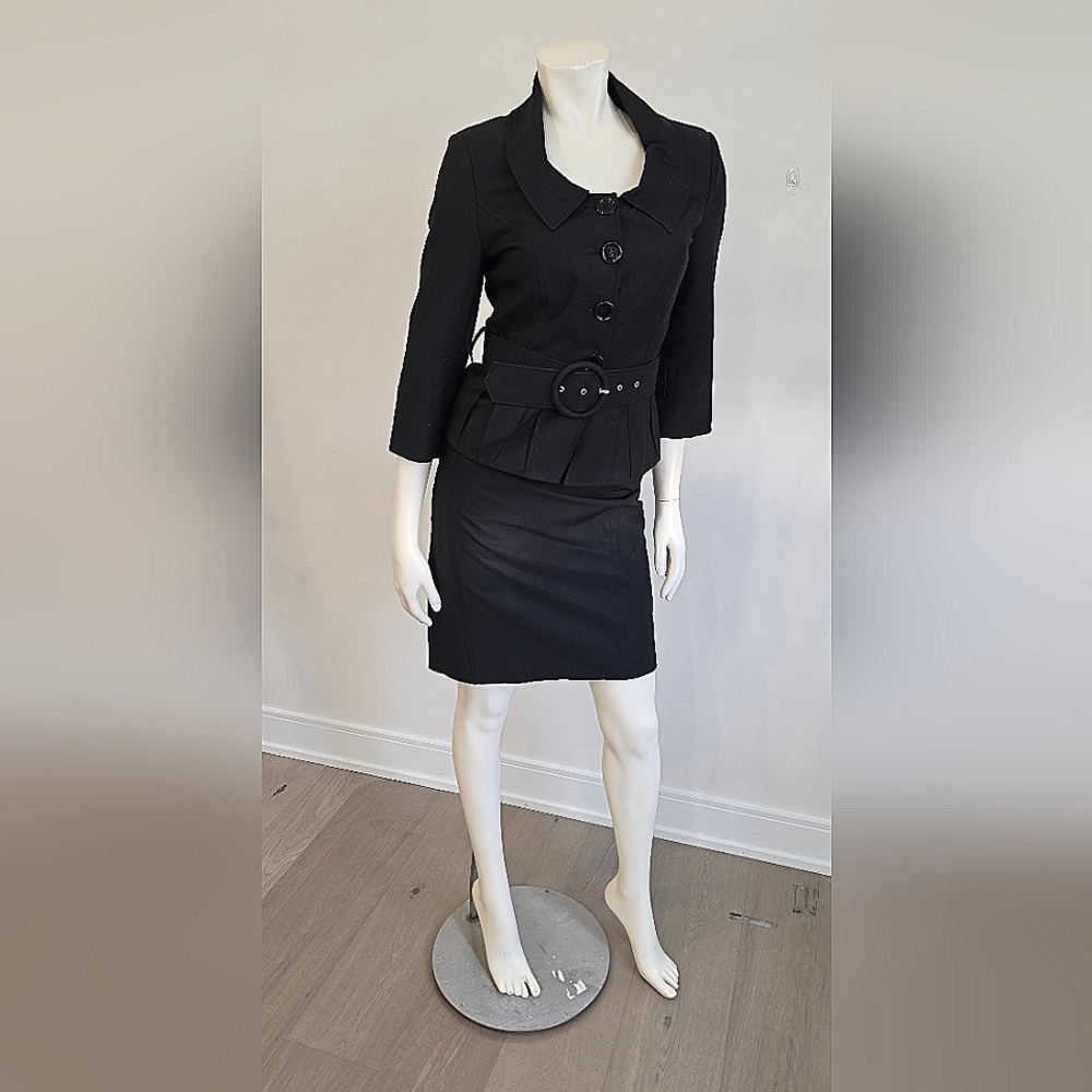 Butik Day1 Elegant Black Knee-Length Pencil Skirt & Belted Jacket Suit Coord US4 - Picture 2 of 16